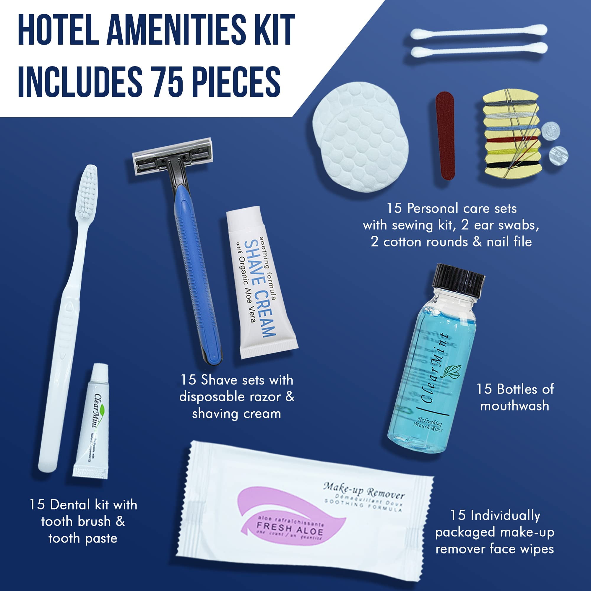Terra Pure Personal Care Bulk Travel Size Toiletries, 1-Shoppe All-In-Kit Hotel Amenities, 75 Pcs