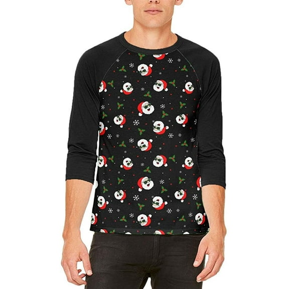Christmas Santas in Sunglasses Pattern Mens Raglan T Shirt Green SM