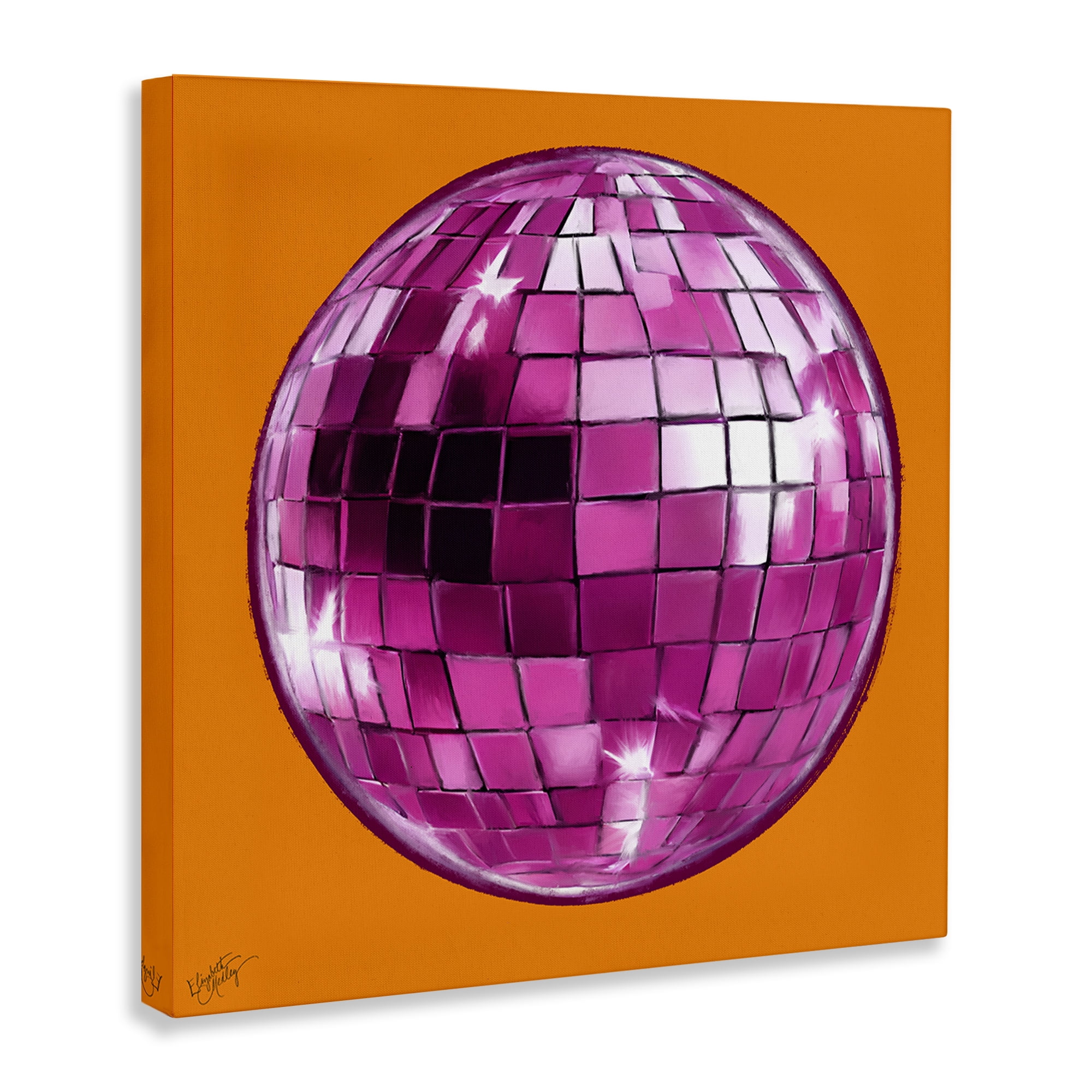 Stupell Industries Disco Ball on Orange Novelty & Humor Painting Wrapped Canvas Art Print Wall Art, 24 x 24