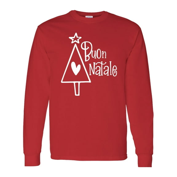 Inktastic Buon Natale Christmas Tree with Heart and Star Long Sleeve T-Shirt