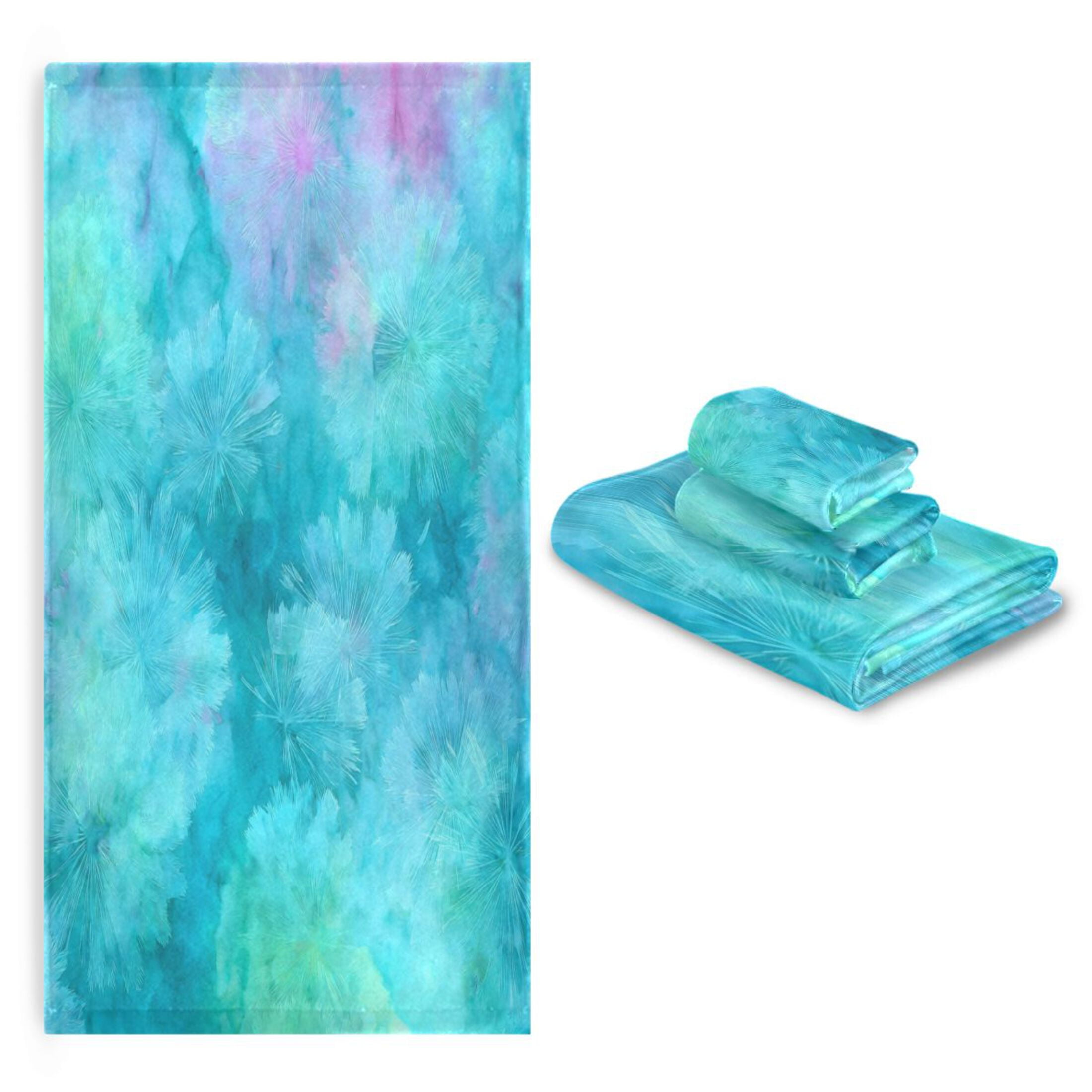 3 Piece Bath Towels Set Bath Towel, Hand Towel and Face Towel for Bathroom, Gym, Hotel Pastel Blue Dandelions