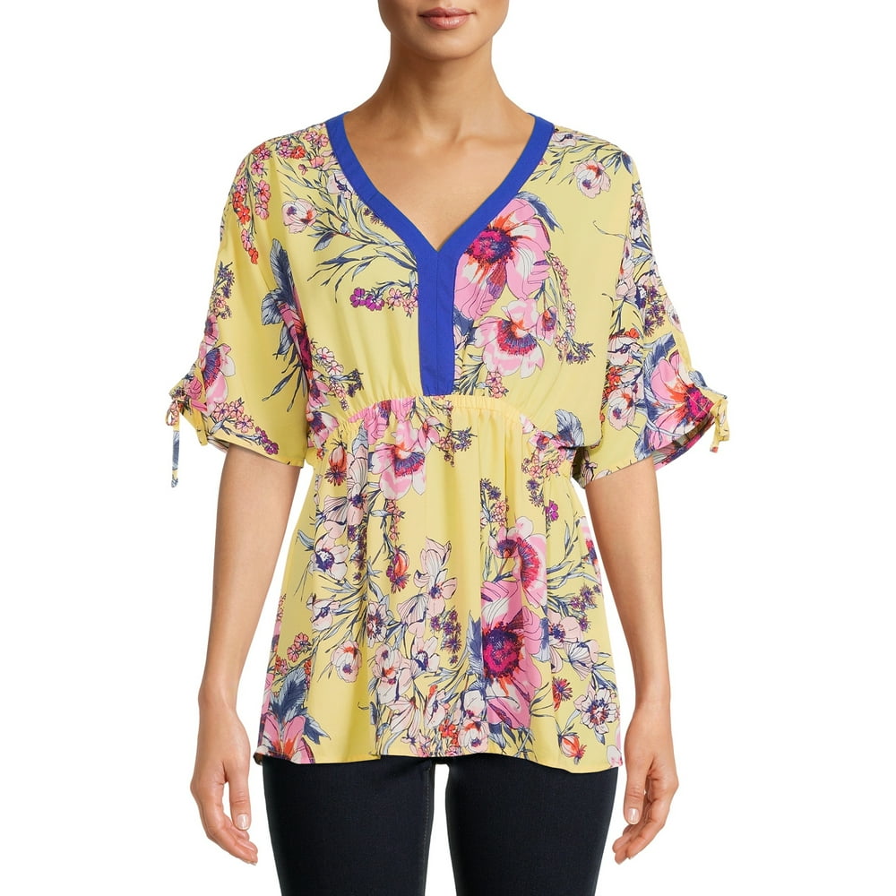 The Pioneer Woman The Pioneer Woman Woven Crepe Blouse with Tie