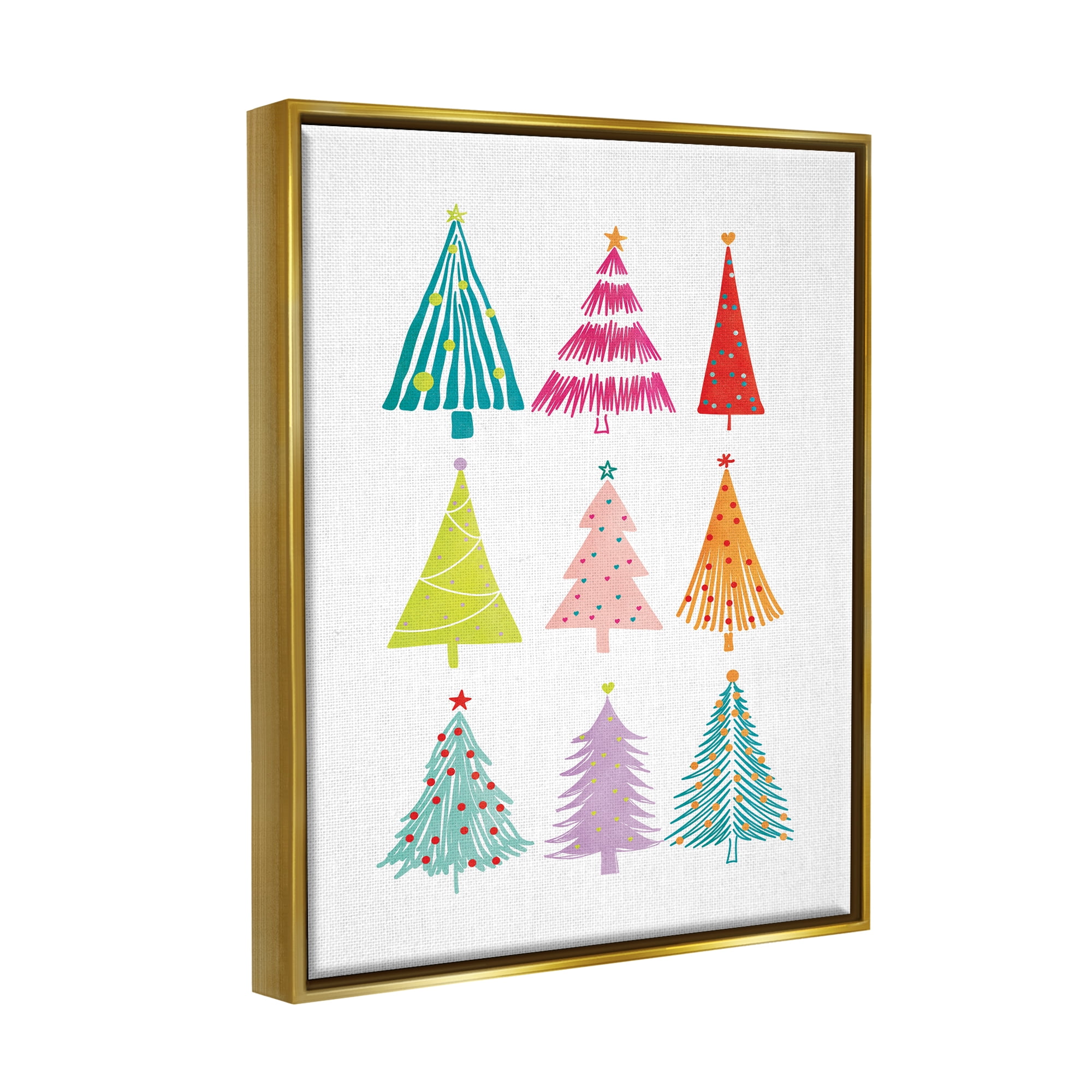Stupell Industries Varied Fun Christmas Trees Holiday Painting Gold Floater Framed Art Print Wall Art