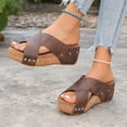 thumbnail image 4 of Rokment Platform Wedges Dress Slides Sandals for Women 2026 Fashion Comfortable Leather Crooss-Band Chunky High Heels Slip-On Beach Lightweight Casual Walking Slippers Shoes Brown Size 6, 4 of 7