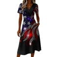 thumbnail image 4 of Red White and Blue Dress for Women Swing Flowy Midi American Flag Dress A-Line Casual V Neck Short Sleeve Party Midi Dresses, 4 of 5