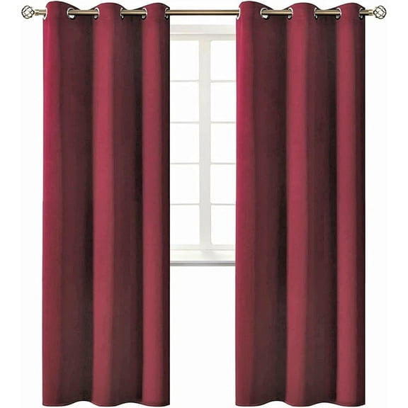 2 panels K68 burgundy color 100 % blackout thermal light blocking drapes for sliding patio window curtain top grommets noise reducing 37" wide X 63" length each panel