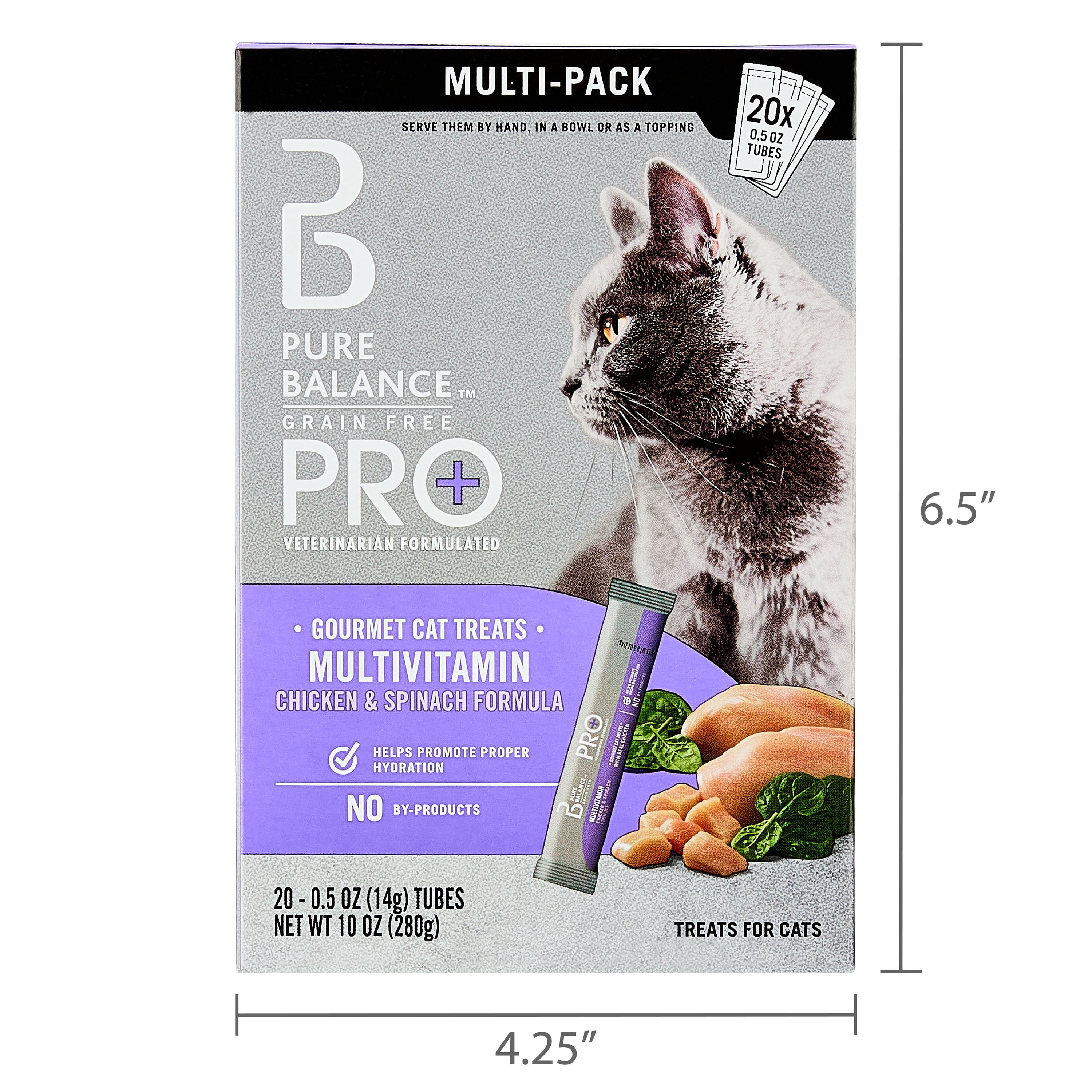 Pure Balance Pro+ Grain Free Multivitamin Gourmet Wet Cat Treats, Chicken & Spinach Formula, 0.5 oz Pouches, 20 Count