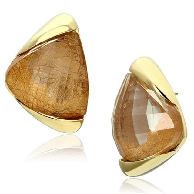 IP Gold Ion Plating Brass Earrings with Synthetic Stone, Orange