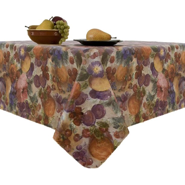 Fruitasia Flannel Backed Vinyl Tablecloth Indoor Outdoor, 60Inch by 84