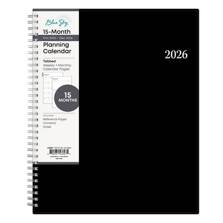 Blue Sky 2026 15-Month Weekly and Monthly Planner Calendar, Includes October 2025 - December 2026, 8.5" x 11", Flexible Cover, Wirebound, Laminated Tabs, Enterprise