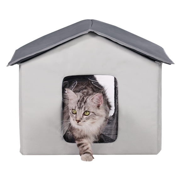 KFFKFF Heated Cat House, Foldable Outdoor Shelter with Timer, Durable 600D Oxford Fabric and Heated Pad for Winter Warmth, Gray (Medium)