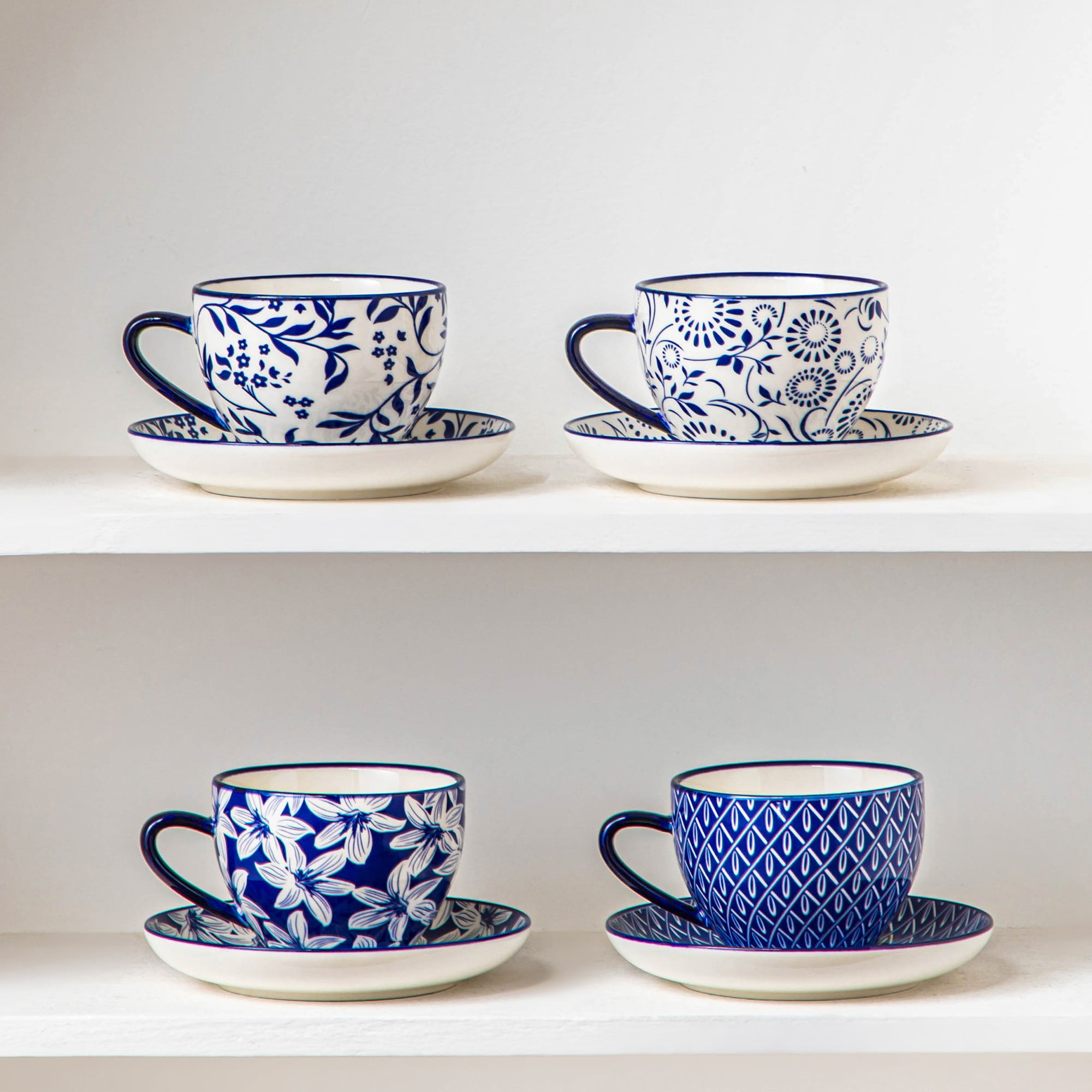 MALACASA 8 oz Coffee Mugs Set with Saucers , Ceramic Cappuccino Cups Set of 4, Latte Mugs with Beautiful Glaze for Tea, Espresso, Latte, Dishwasher Safe