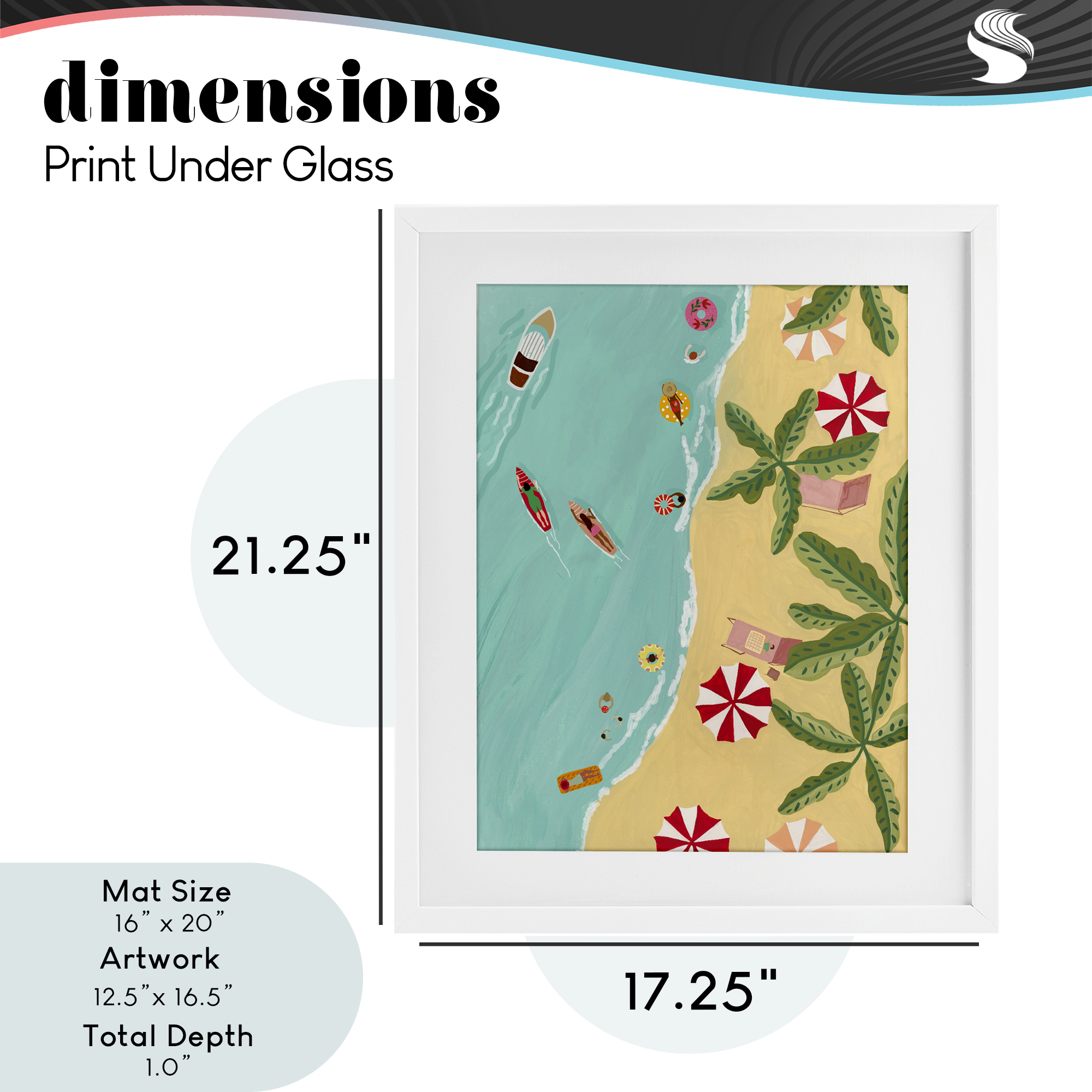 Busy Beach Day Hangout White Framed Print Under Glass, design by Nabeela Rumi