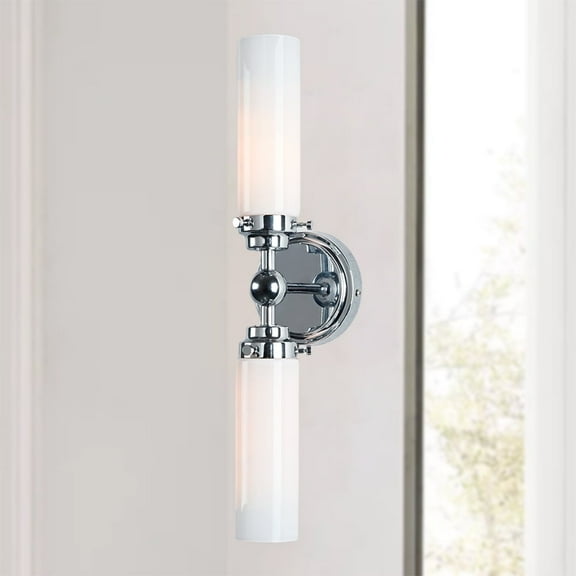 Modern Opaque Glass Tube Nickel Double Vanity Light, Contemporary Silhouette Sconce, Spherical Detail Wall Light, Hand-Polished Wall Sconce beside/over Mirror, for Hallway, Entryway, Bathroom