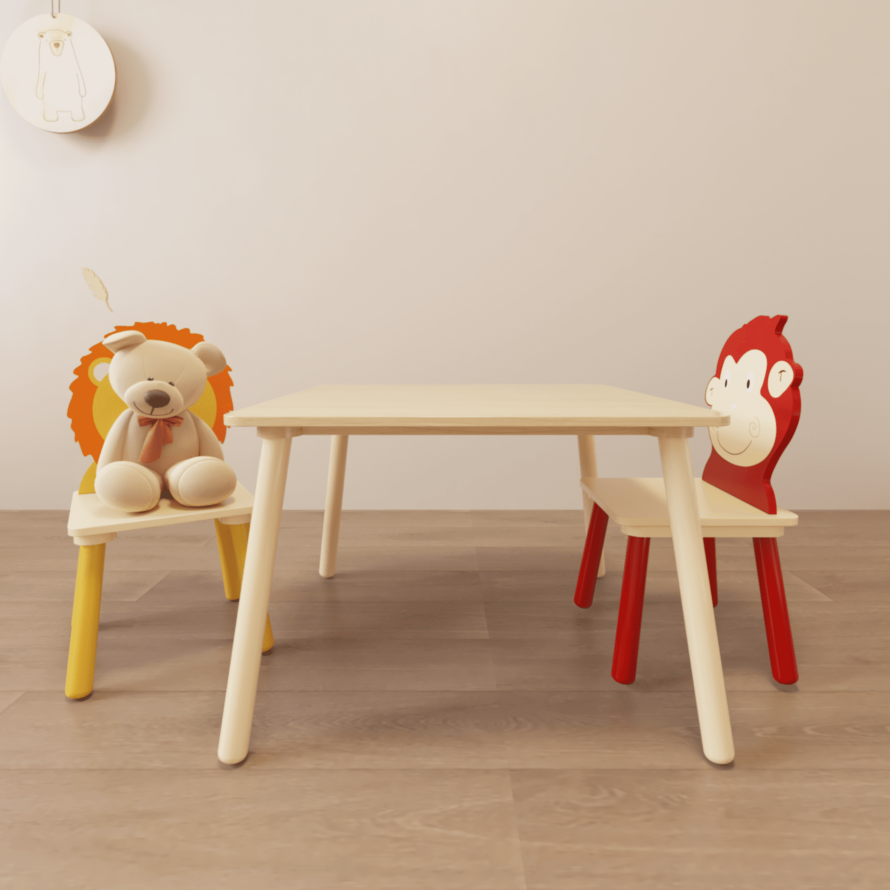 Yoneston Wood Kids Table and 2 Chairs Set, 3 Piece Toddler Activity Play Table Set for Playroom(2-8 years), White