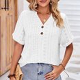 thumbnail image 6 of Summer Saving Wycnly Womens Blouses and Tops Dressy Casual Button up Hollowed Going out Comfy Lightweight Tshirts Summer Solid V-Neck Short Sleeve Cute Tees Tops White s, 6 of 7