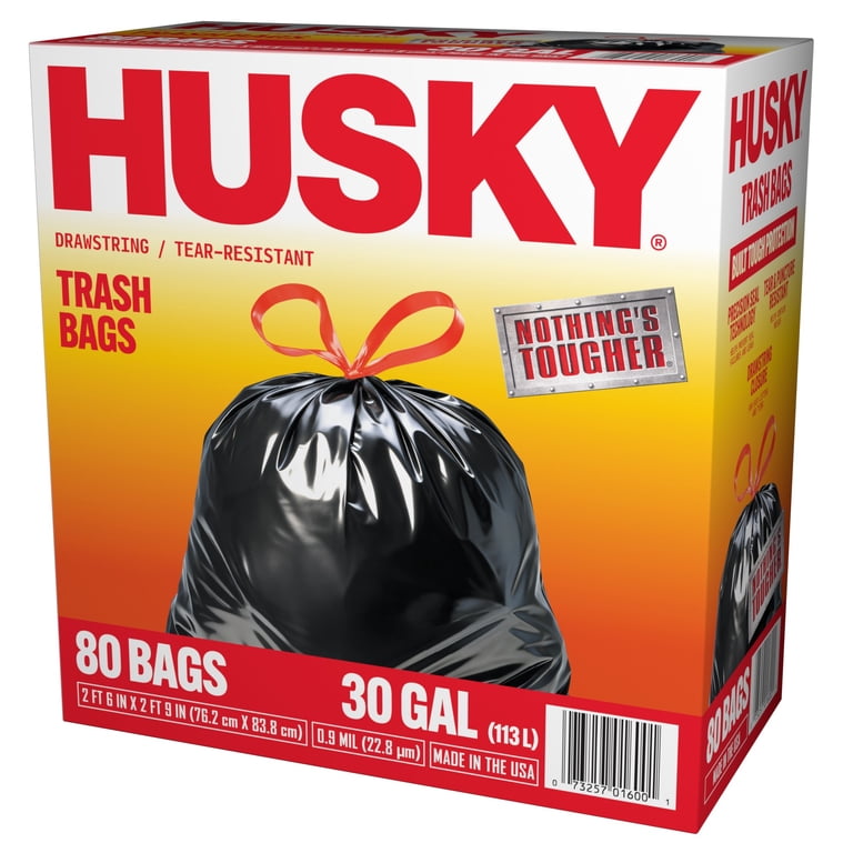 Husky, Large Drawstring Trash Bags, 30 Gallon, 80ct - Walmart.com