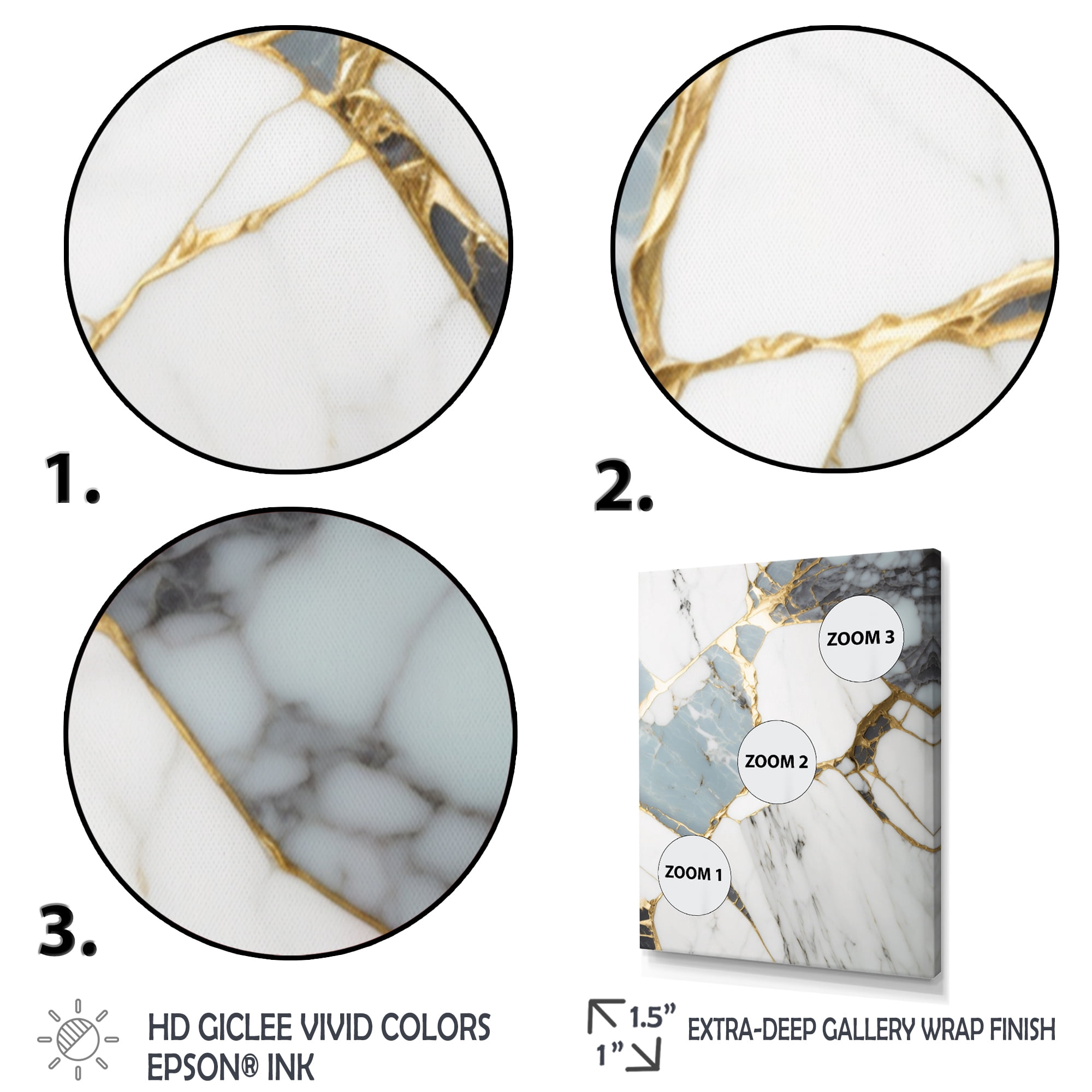 Designart Abstract Geode Gold And White Marble I Canvas Wall Art