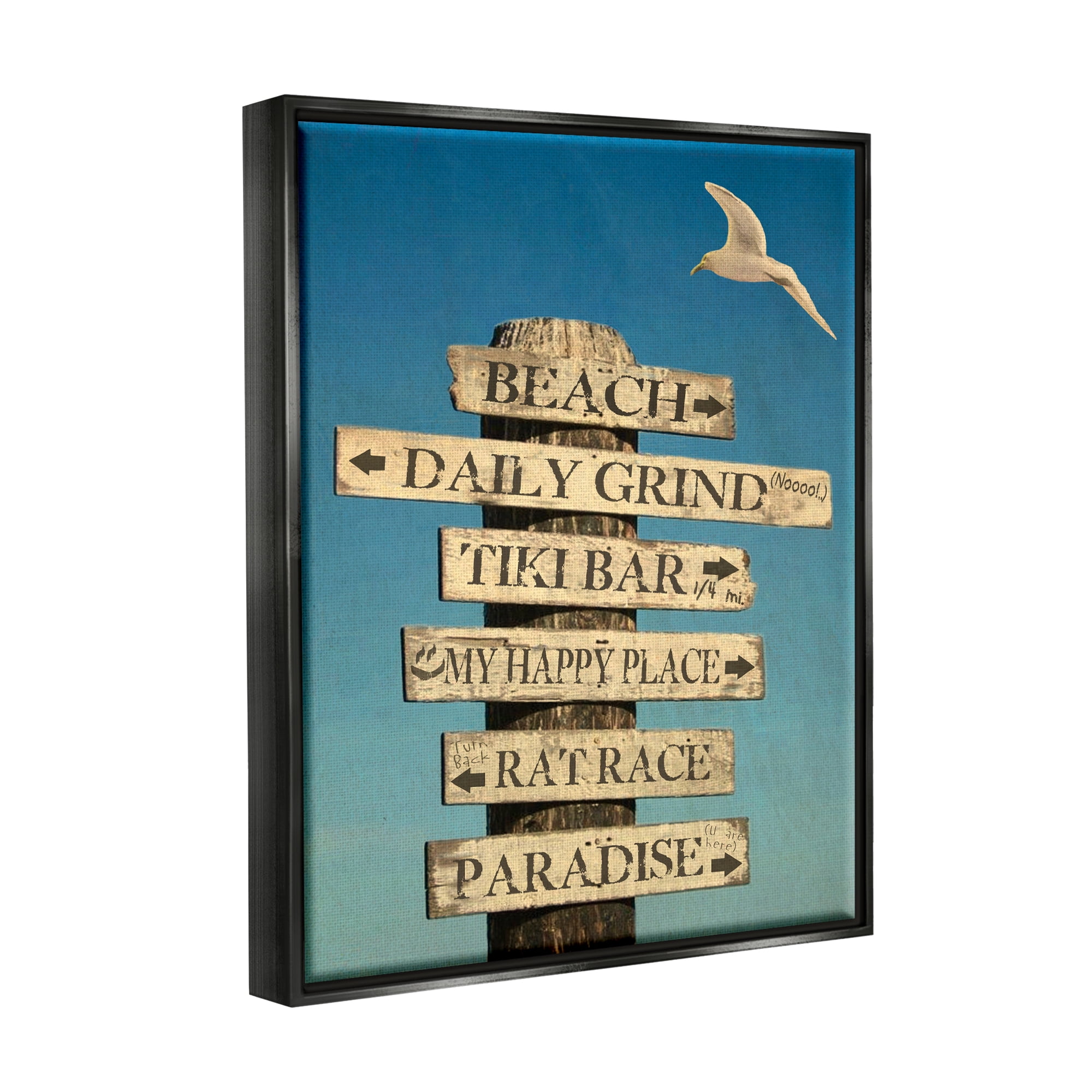 Stupell Industries Funny Beach Directions Sign Animals & Insects Painting Black Floater Framed Art Print Wall Art, 17 x 21