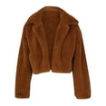 thumbnail image 6 of Puntoco Women Coat Clearance,Women Coat Fluffys Fleece Turn-Down Collar Top Short Loose Coat Brown 12(Xxl), 6 of 8