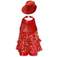thumbnail image 2 of CHICTRY Kids Girls Modern Jazz Dance Tops with Hat Performance Competition Outfit Backless Sequins Leotard A Red 6, 2 of 5