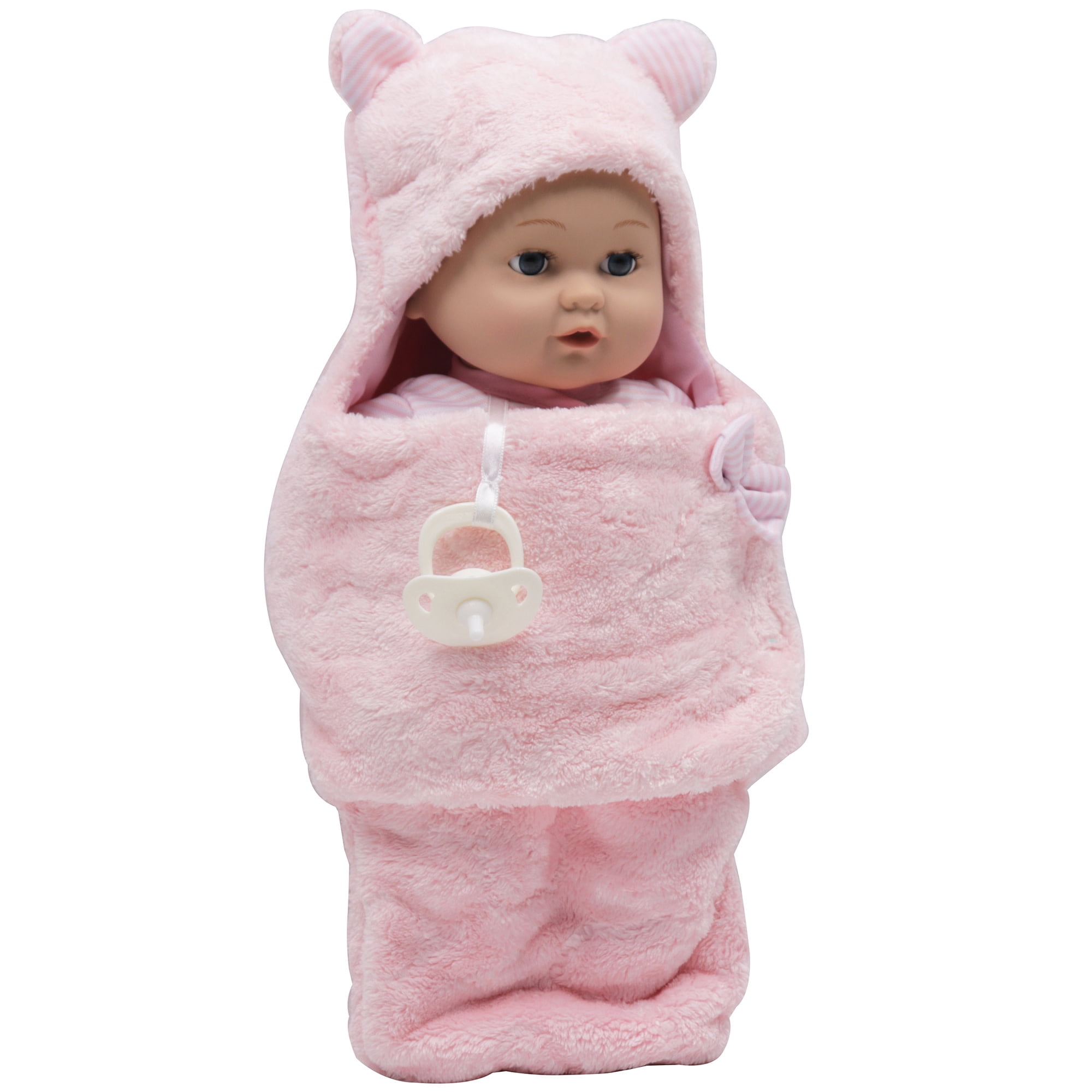 Baby Dreami: Bunting 13” Baby Doll - Pink & White Striped Outfit, Animal Ears Plush Swaddle Wrap Blanket, Binky, Soft & Huggable Toy, Kids-Toddlers 2+