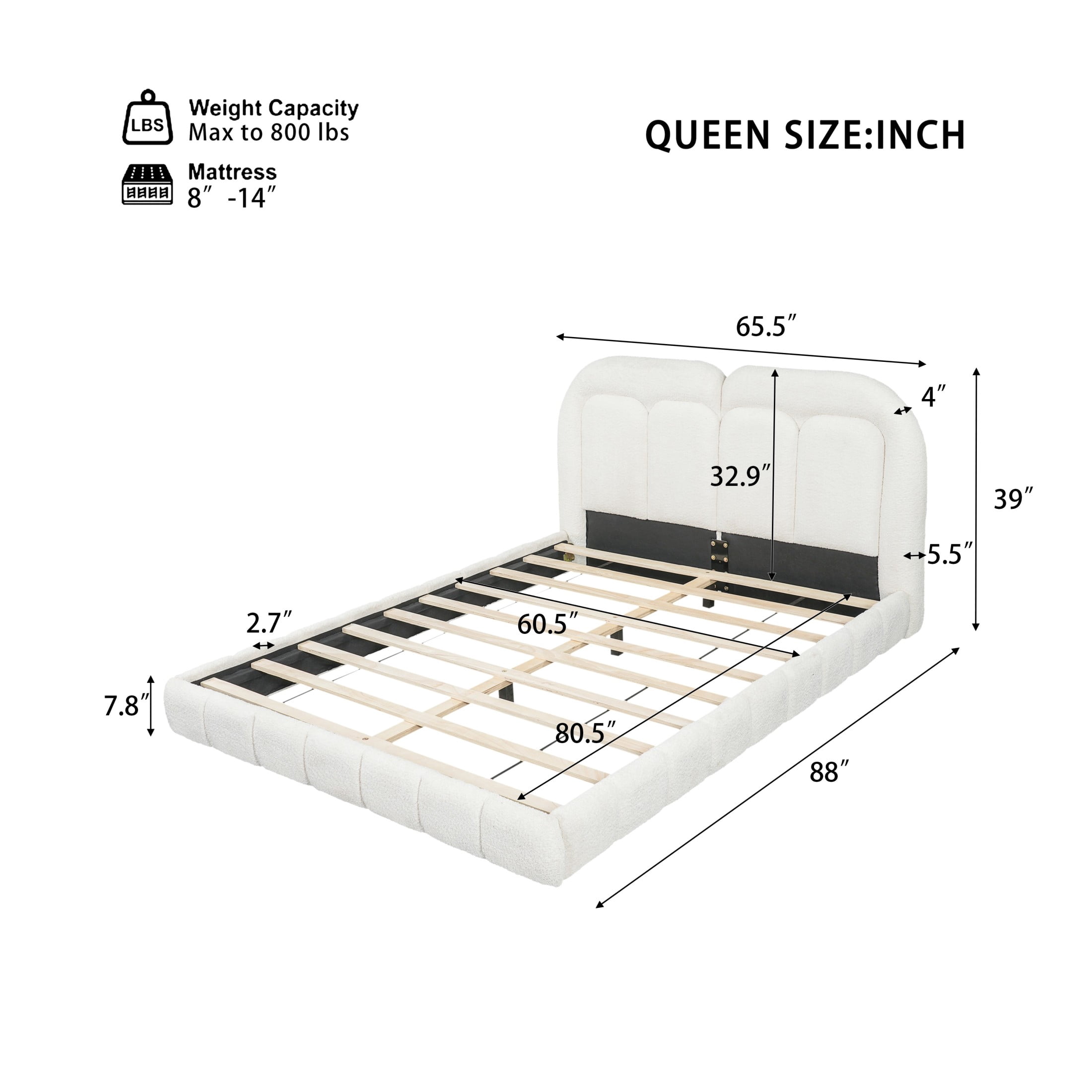 Christopher Knight Home Modern Queen Boucle Upholstered Platform Bed with Tufted Headboard, White