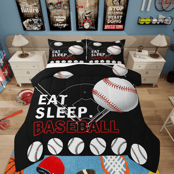 Baseball Comforter Set Twin Size Sports Bedding Sets Baseball Ball Print Bedding Comforter Sets Baseball Court Decor Down Comforter Sports Baseball Player Games Duvet Insert