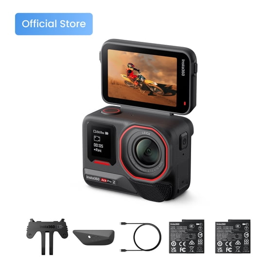 Insta360 Ace Pro 2 Dual Battery Bundle - 8K Waterproof Action Camera Co-Engineered with Leica, 1/1.3" Sensor, Dual AI Chip, Leading Low Light