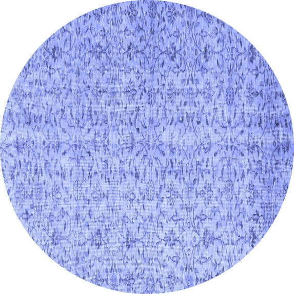 Ahgly Company Machine Washable Indoor Round Abstract Blue Contemporary Area Rugs, 7' Round