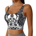 thumbnail image 2 of Gukieu Artistic Black White Peacocks Print Women's Sports Vest, Low-neck U-shaped Removable Pad Sports Bra for Yoga, Exercise, Dance-XX-Large, 2 of 8