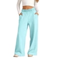 thumbnail image 3 of WAVSUF Girls Fleece Sweatpants Side Pockets Wide Leg Elastic Waist Fall Winter Warm Pants Blue 5, 3 of 9