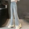 thumbnail image 5 of Dezsed Girls Jeans Baggy Wide Leg Cute Teen Denim Pants Junior Mid Rise Elastic Band with Pockets Casual Clothes 7-8 Years Light Blue, 5 of 6