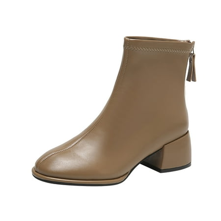 

Ki-8Jcud Women S Side Straps Boots Ladies Fashion Solid Color Leather British Style Back Zipper Thick Heel Short Boots Women Boots Low Heel With Fringe Womens Boots Low Heel Round Toe Boots For Wome