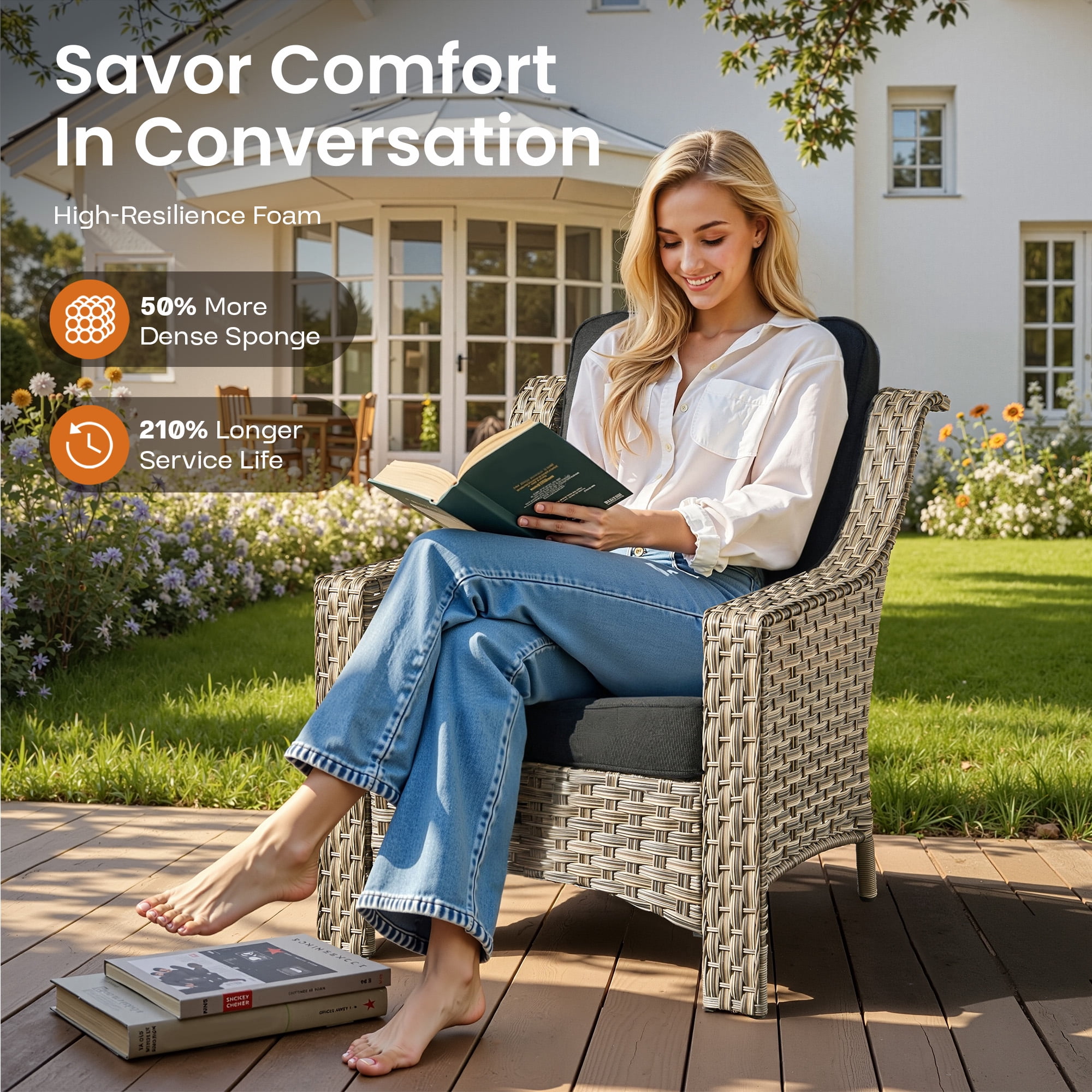 Vcatnet Outdoor Patio Furniture Sets 5 Pieces Sectional Sofa All Weather Wicker High Back Conversation Set with Ottoman Black