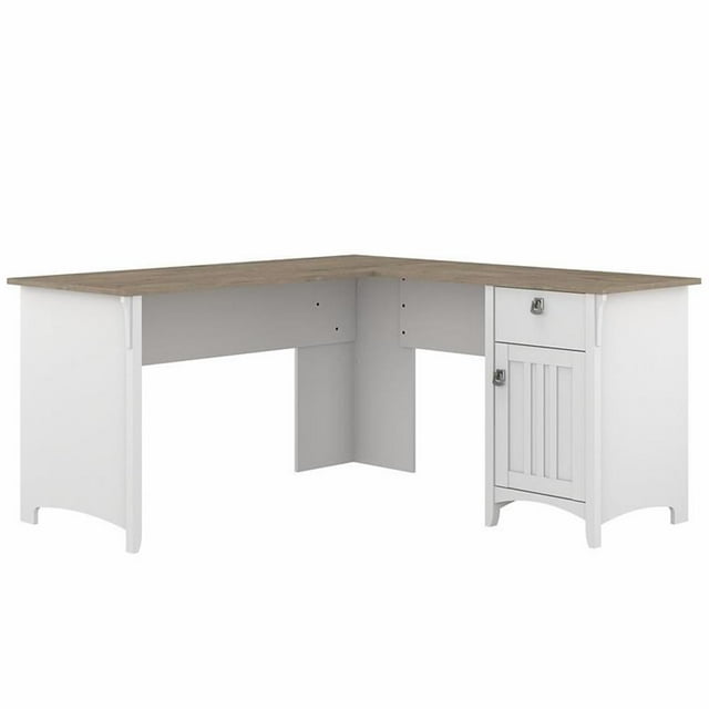 Pemberly Row Engineered Wood 60W L Shaped Desk with Storage in White / Gray