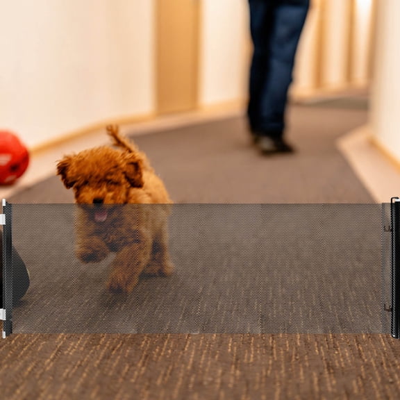 Healifty Retractable Pet Barrier Gate, Black PVC, No Drill, Indoor Use