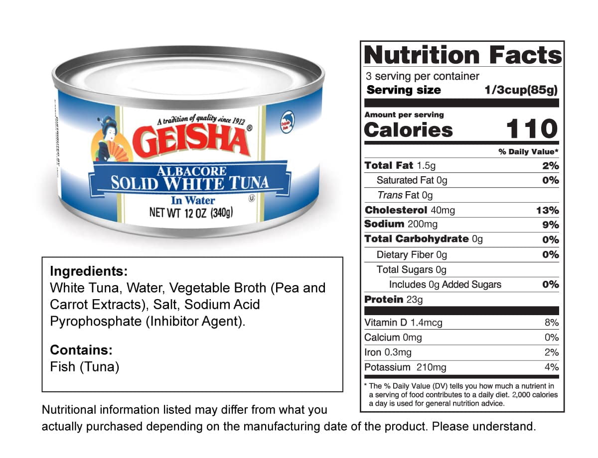 GEISHA Solid White Tuna In Water 12oz(Pack of 24), Canned Albacore Tuna | No Trans Fat - No Sugar Added – Kosher Certified – Gluten Free – Omega 3 – Good Source of Protein