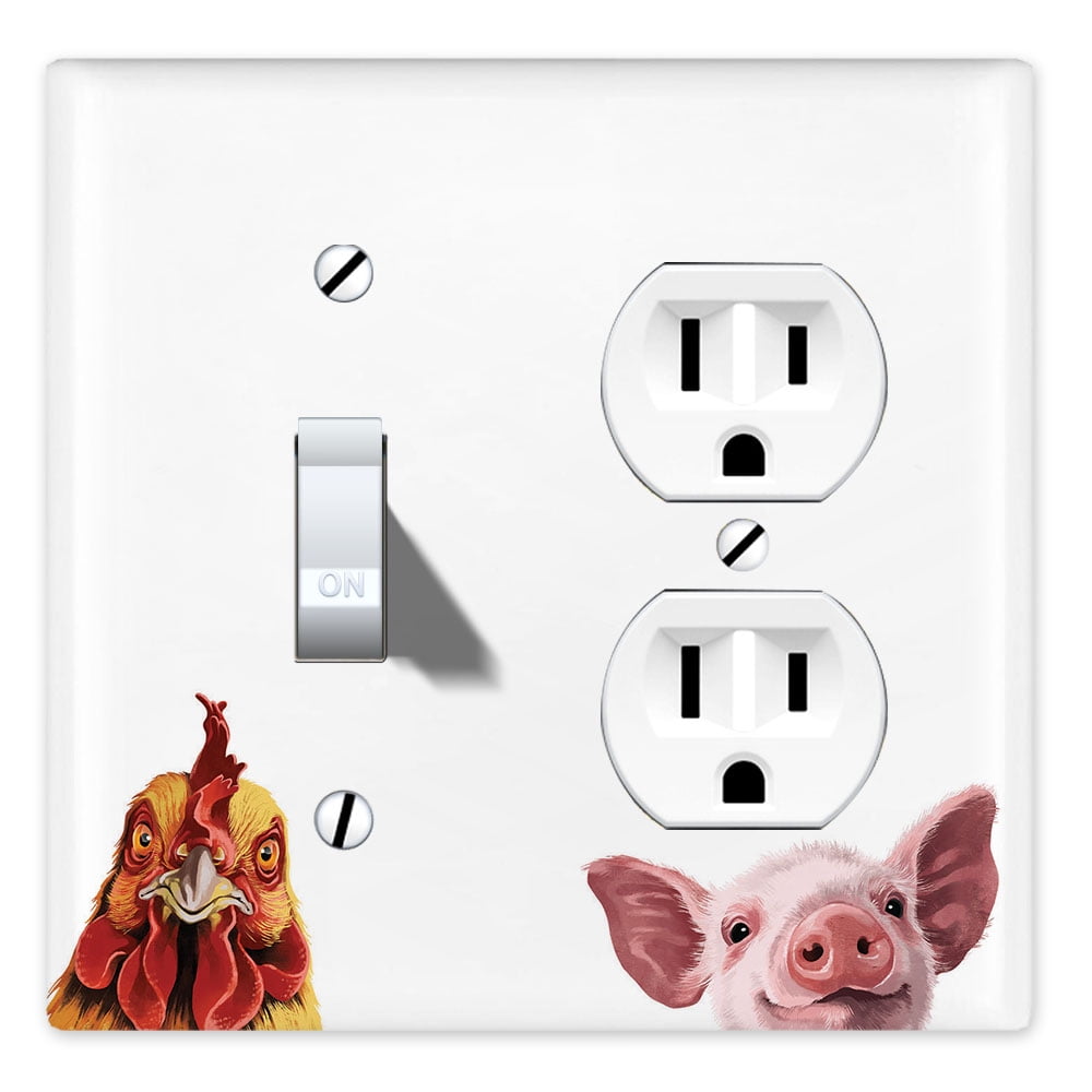 Wirester Double 1 Gang Toggle Light And 1 Gang Duplex Outlet Switch Plate Wall Plate Cover Animal Cochin Chicken Baby Pig Walmart Com Walmart Com