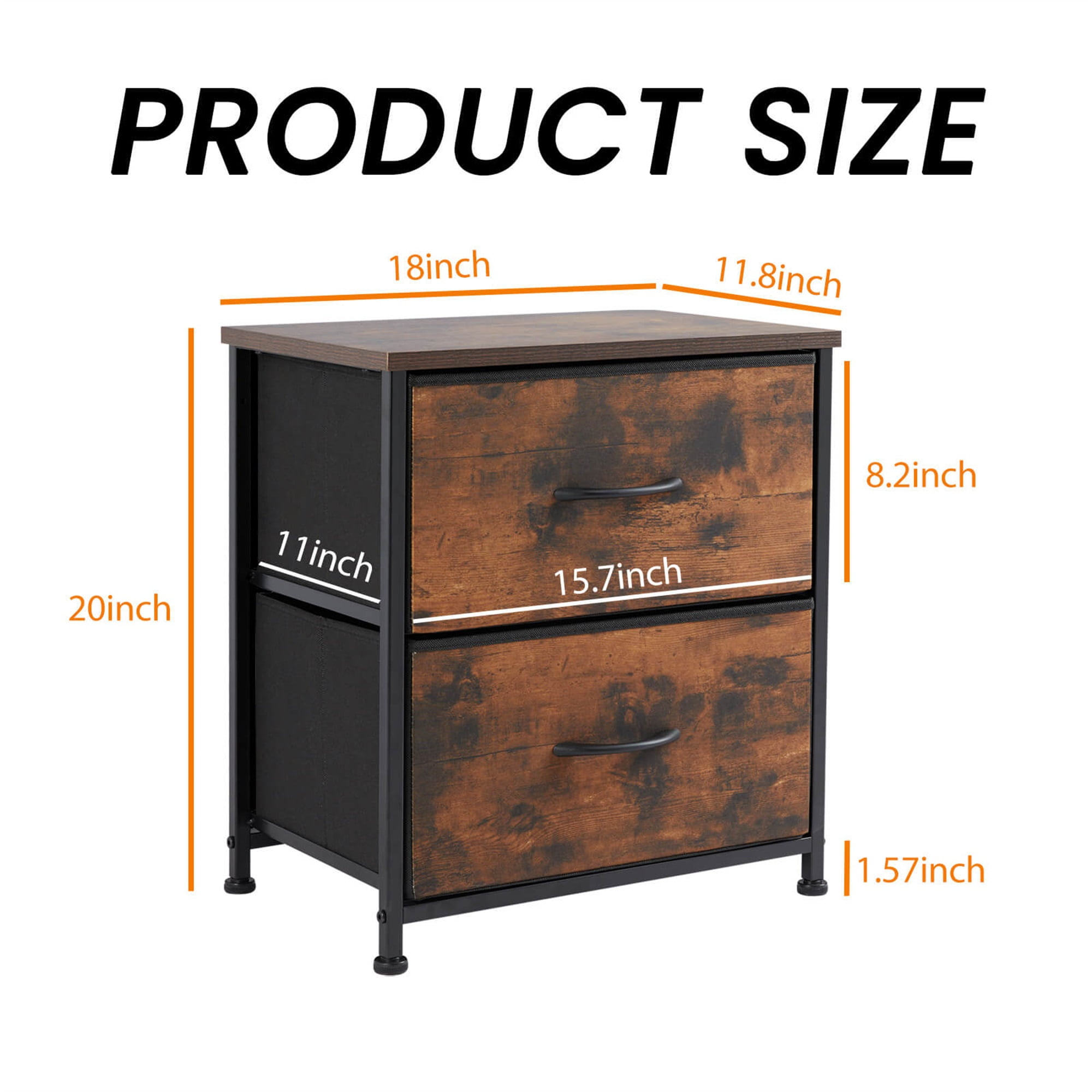 Kadyn Bedside Nightstand,End Table with 2 Drawers for Bedroom, Storage Organizer Furniture, Fabric Cabinet Wood Top, Lightweight Chest of Drawers, Mini Dresser for Clothes, Closet, Dorm,Brown