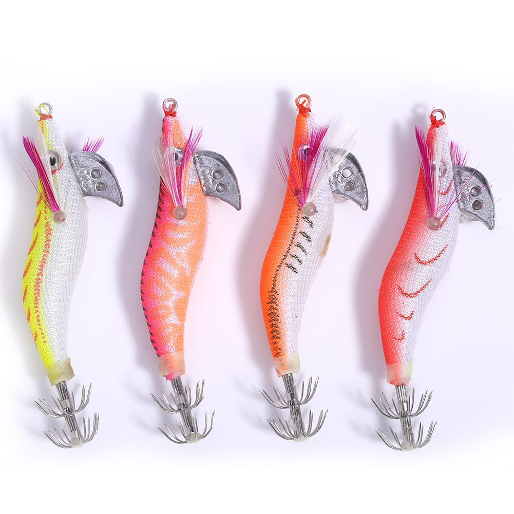 4pcs LED Lighted Shrimp Fishing Lure Squid Bait Prawn Baits Jigs Tackle 4 Colors