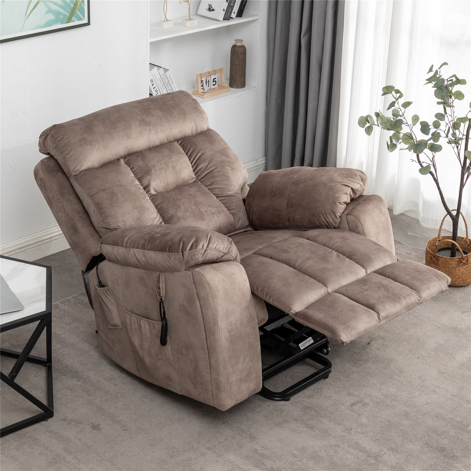 LITVZ 26in Extra Wide Recliner Chair for Big Man 400lbs, Oversized Power Lift Chair with Heat and Massage Hidden Cup Holder, Overstuffed Velvet Stand Up Recliner Lift Chairs for Elderly