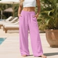 thumbnail image 2 of Women's Plus Size Linen Pants, Drawstring Waist, Loose Casual Joggers, Breathable Summer Wide Leg, 2 of 8