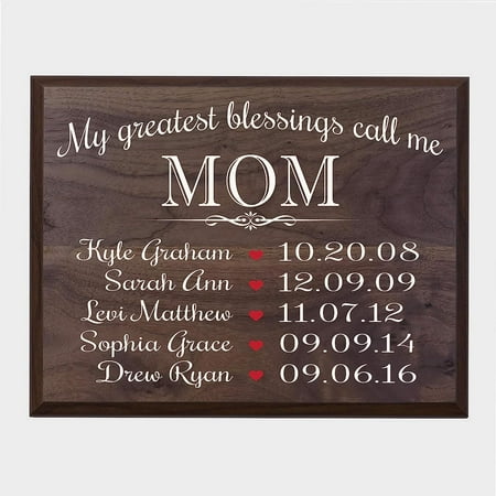 

Zoushwin Personalized Gifts for Mom Wall Plaque Sign with Children s Names Birth Dates to Remember My Greatest Blessings Call me Mom (Walnut)