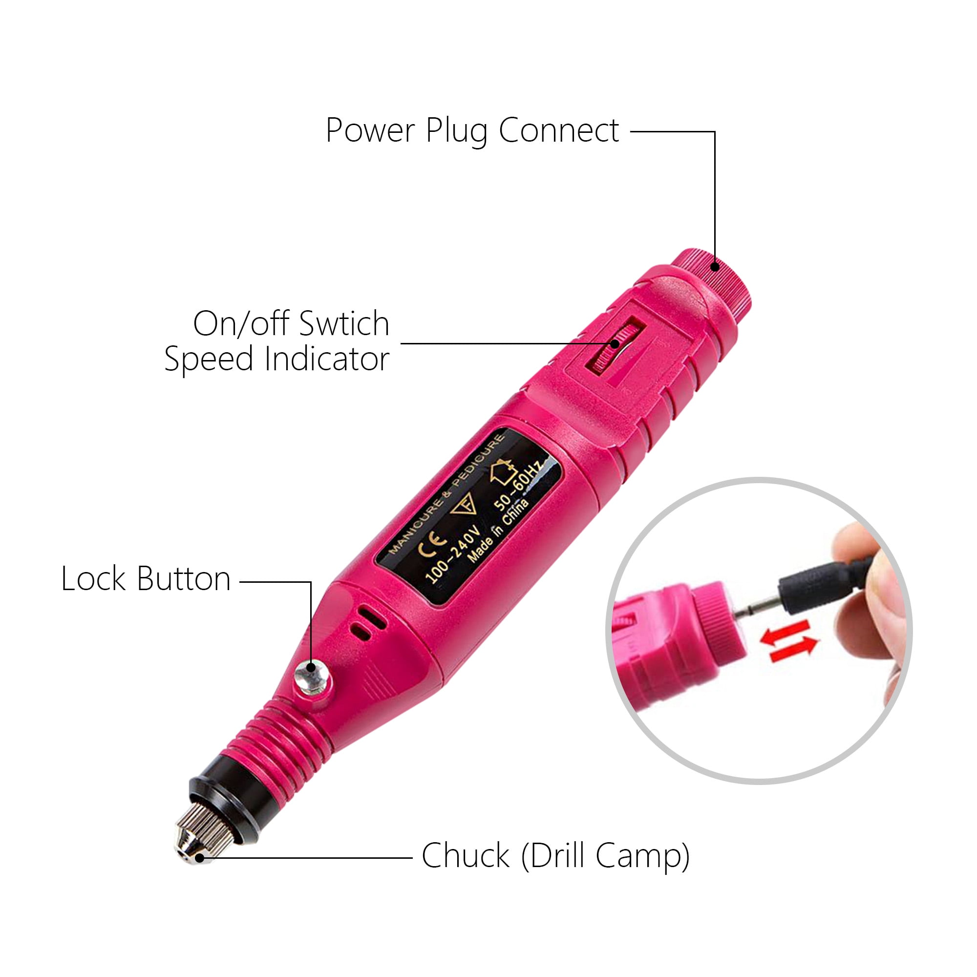 Pinkiou Electric Nail Drill Machine Nail Drill Kit 20000 RPM Portable Nail Drill for Acrylic Nails, 6 Acrylic Gel Remover Nail Tools, Nail Polishing Machine Pedicure Set