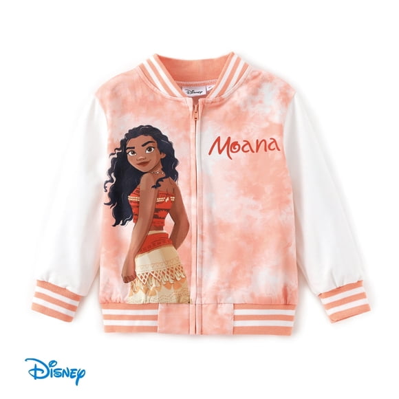 Disney Princess Girls Bomber Jackets Moana Ariel Tie Dye Graphic Lightweight Sweatshirts Sizes 2-6