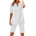 thumbnail image 2 of Dianli Gifts Two Piece Sets for Women Summer Casual Two Piece Set Short Sleeve Shirt and Shorts Lounge Outfit for Everyday Wear White L, 2 of 8