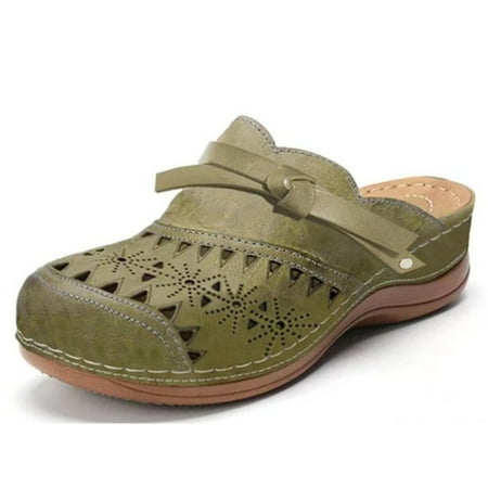 

Ecqkame Large Size Women s Shoes Bow Knot Hollow Toe Flat Sandals Ladies Slippers Army Green 41 Clearance Items