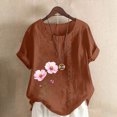 thumbnail image 1 of Lydiaunistar Hauts d'Été pour Femmes Blouse en Lin Décontractée Col Rond Polyester Mode Grande Taille Manches Courtes T-shirt à Boutons, 1 of 4
