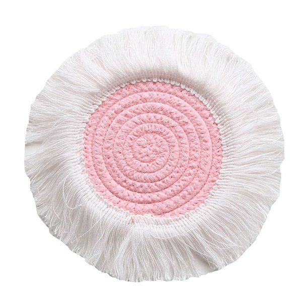 Alfombrilla de aislamiento térmico con borlas de algodón tejido con cuerda de algodón para mesa de comedor, alfombrilla para cuenco, posavasos sencillo de estilo nórdico